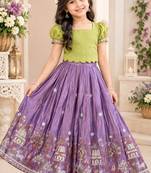 Lavender viscose tissue with beads and moti work kids lehenga choli