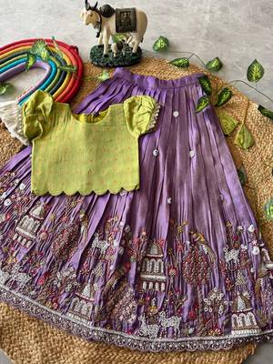 Lavender viscose tissue with beads and moti work kids lehenga choli 2