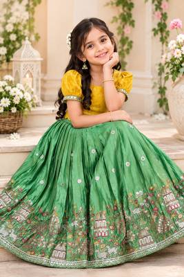 Seagreen viscose tissue with beads and moti work kids lehenga choli 2