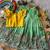 Seagreen viscose tissue with beads and moti work kids lehenga choli