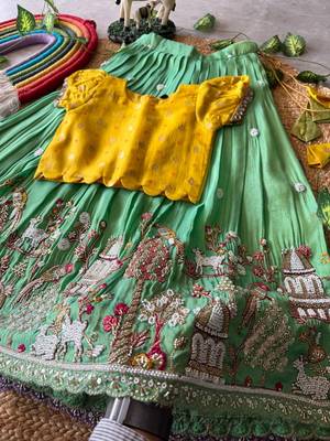 Seagreen viscose tissue with beads and moti work kids lehenga choli 4