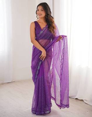 Elegant soft net embroidered saree 1