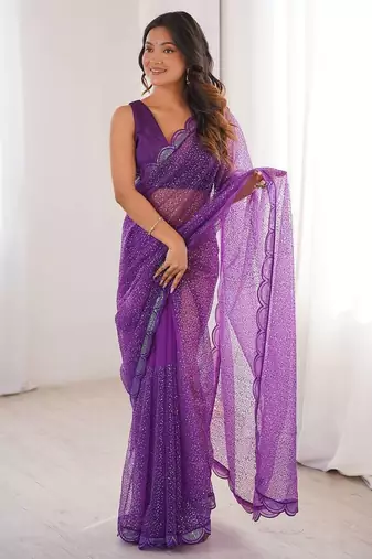 Elegant soft net embroidered saree