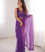 Elegant soft net embroidered saree