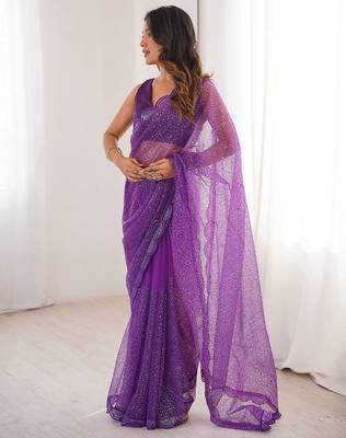 Elegant soft net embroidered saree 3