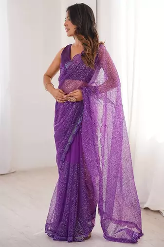 Elegant soft net embroidered saree