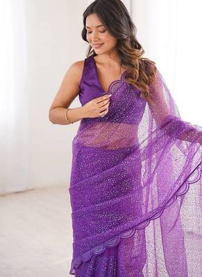 Elegant soft net embroidered saree 4