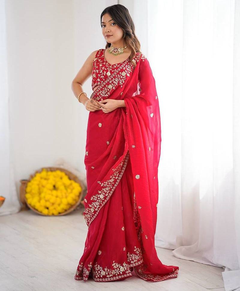 premium fendy silk blend thread & sequin saree