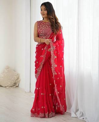 elegant fendy silk blend thread & sequin saree 3