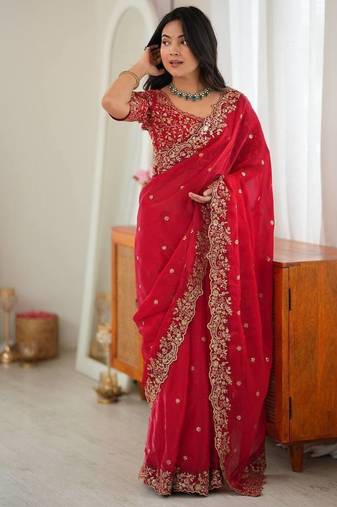 premium heavy fendy silk blend embroidered saree