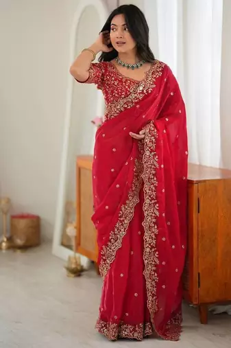 premium heavy fendy silk blend embroidered saree