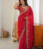 premium heavy fendy silk blend embroidered saree