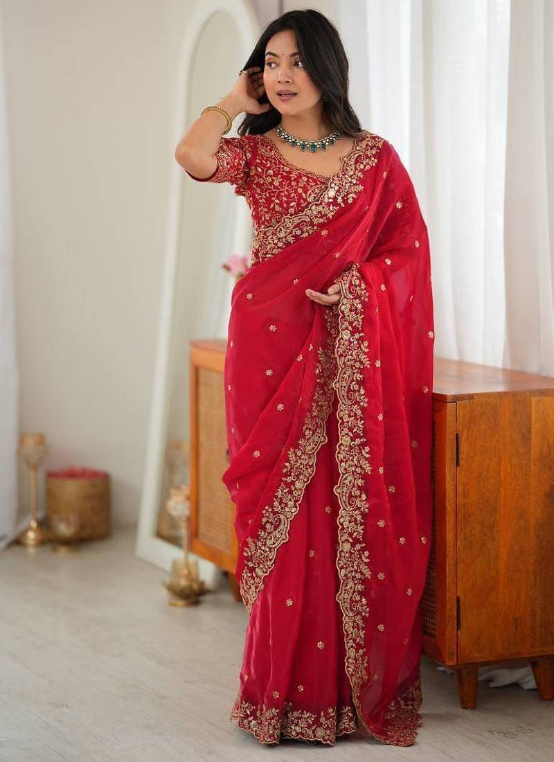 premium heavy fendy silk blend embroidered saree