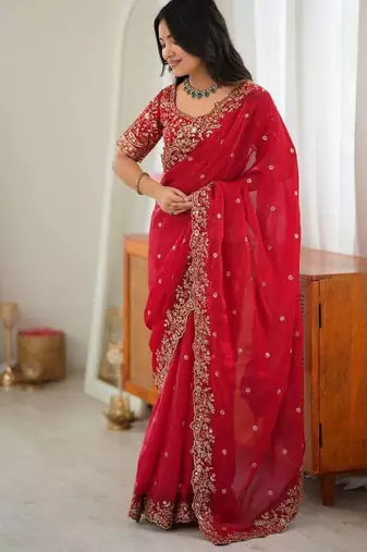 premium heavy fendy silk blend embroidered saree