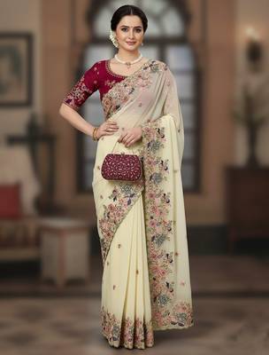 Party wear georgette embroidered saree with blouse 1