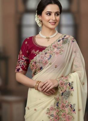 Party wear georgette embroidered saree with blouse 2