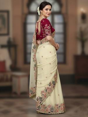 Party wear georgette embroidered saree with blouse 3