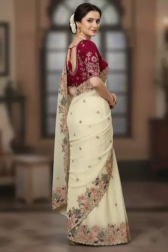 Party wear georgette embroidered saree with blouse