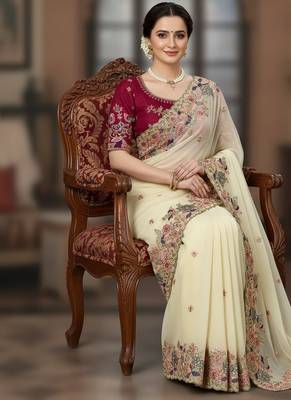 Party wear georgette embroidered saree with blouse 4