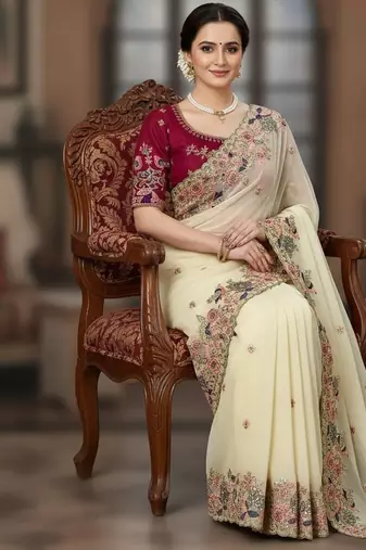 Party wear georgette embroidered saree with blouse