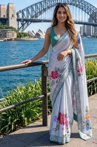 cocktail party wear silk blend saree