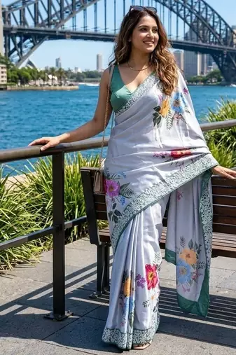 cocktail party wear silk blend saree