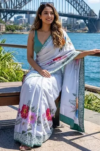 cocktail party wear silk blend saree