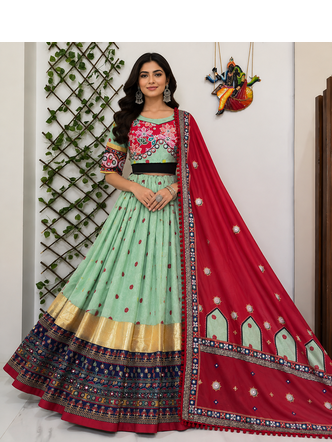 Muslin Cotton Chaniya Choli Set With Mirror Work And Lampi Lace 1