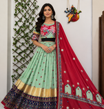 Muslin Cotton Chaniya Choli Set With Mirror Work And Lampi Lace