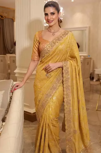 wedding wear pure kanjivarm silk blend beads work saree