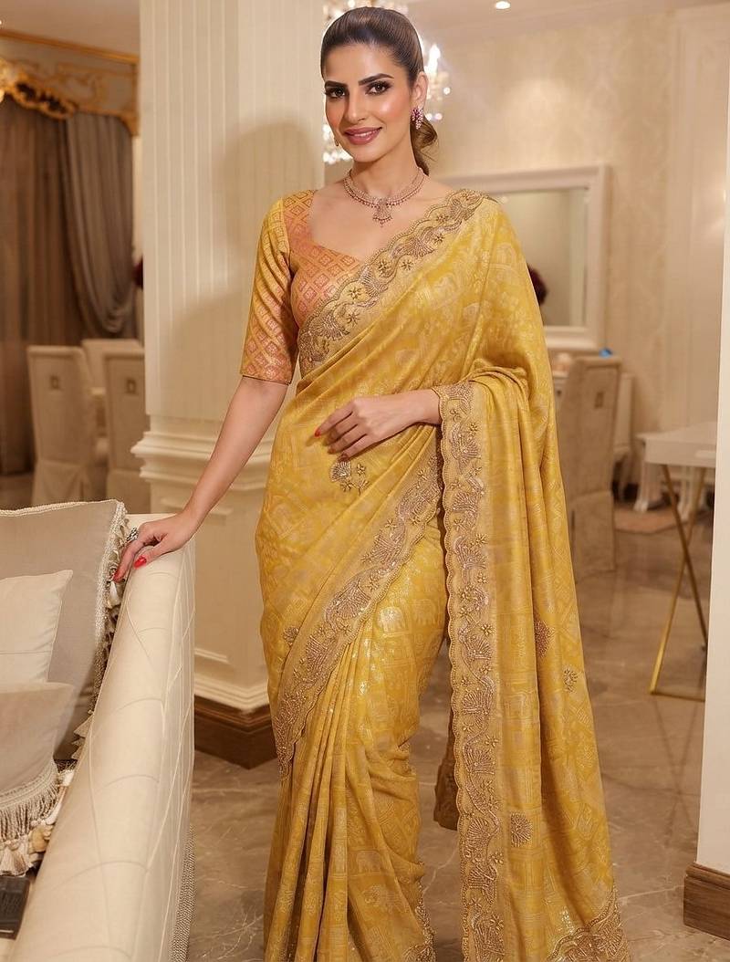 wedding wear pure kanjivarm silk blend beads work saree