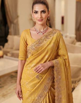 wedding wear pure kanjivarm silk blend beads work saree 3