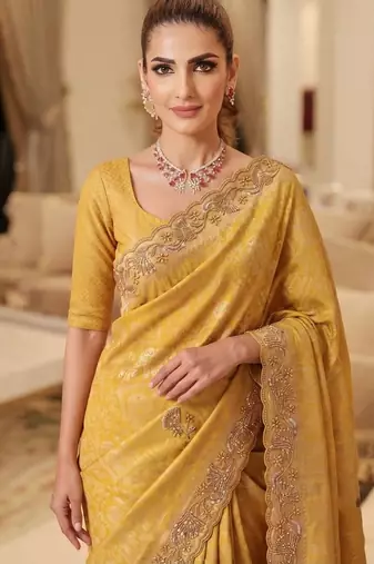 wedding wear pure kanjivarm silk blend beads work saree