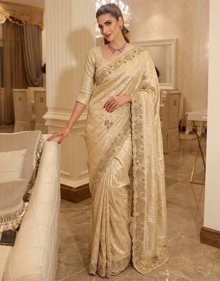 wedding wear pure kanjivarm silk blend beads work saree 1