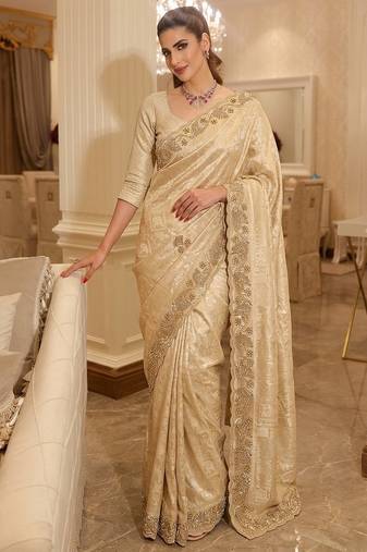 wedding wear pure kanjivarm silk blend beads work saree