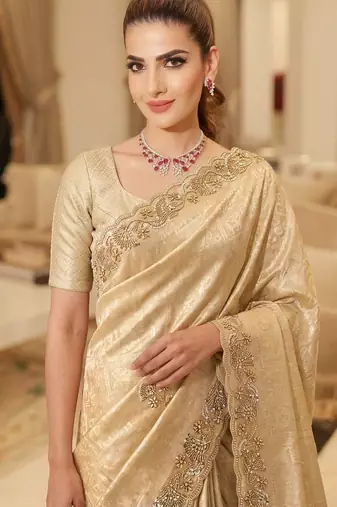 wedding wear pure kanjivarm silk blend beads work saree