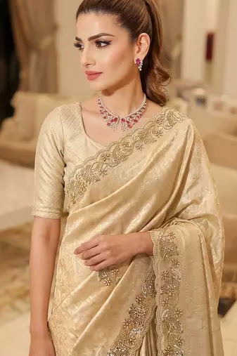 wedding wear pure kanjivarm silk blend beads work saree
