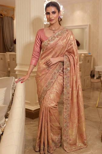 wedding wear pure kanjivarm silk blend beads work saree