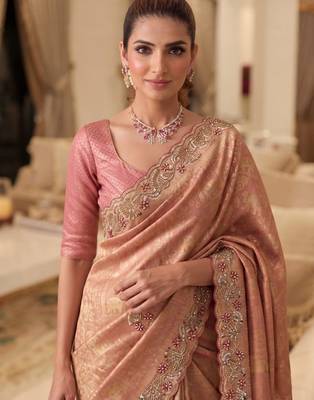 wedding wear pure kanjivarm silk blend beads work saree 2