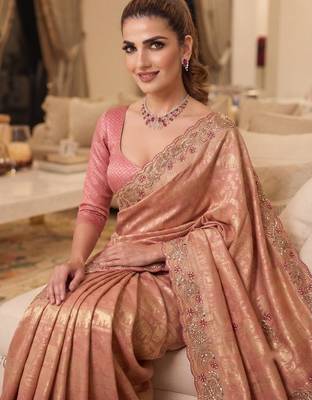 wedding wear pure kanjivarm silk blend beads work saree 3