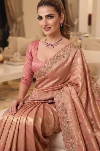 wedding wear pure kanjivarm silk blend beads work saree