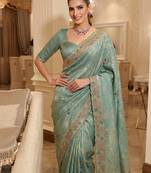 wedding wear pure kanjivarm silk blend beads work saree