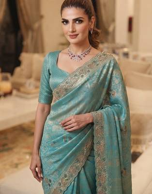 wedding wear pure kanjivarm silk blend beads work saree 3