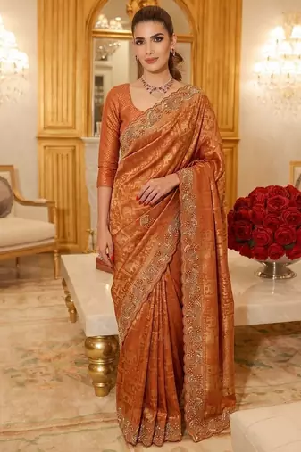 wedding wear pure kanjivarm silk blend beads work saree