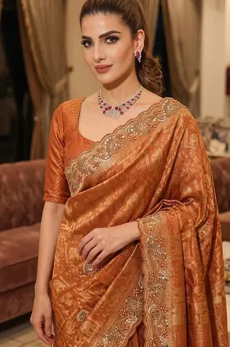wedding wear pure kanjivarm silk blend beads work saree