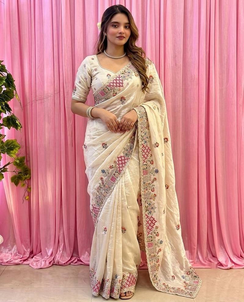 designer party wear pure soft tissue saree
