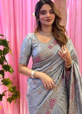 designer party wear pure soft tissue saree 2