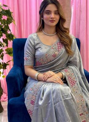 designer party wear pure soft tissue saree 3