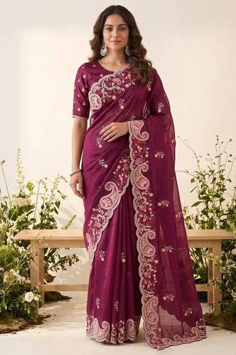 party & wedding wear soft space silk blend saree