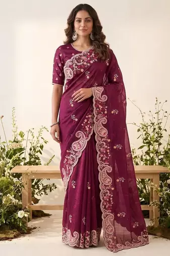 party & wedding wear soft space silk blend saree